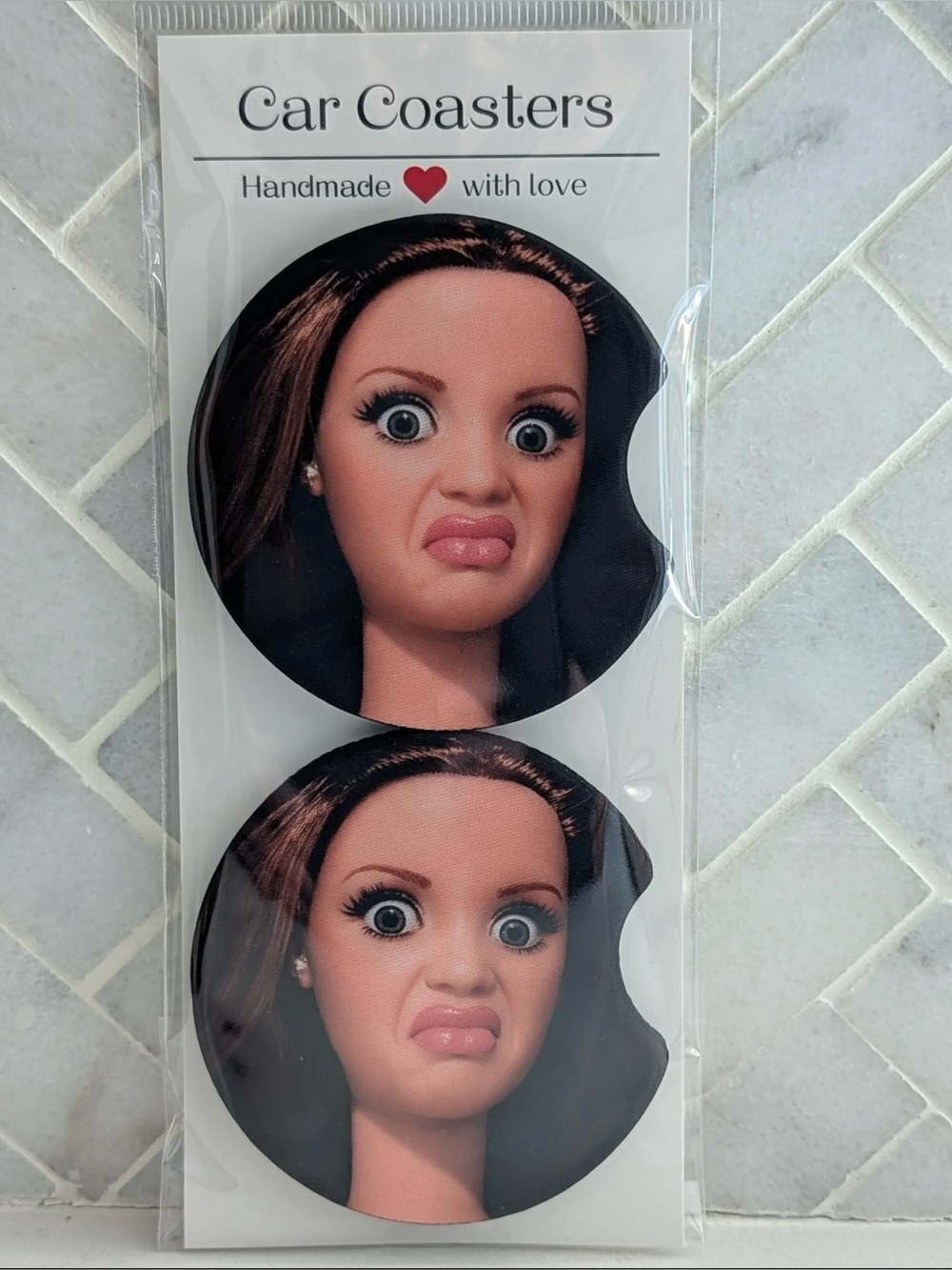 Funny Barbie Car Coasters - Set of 2